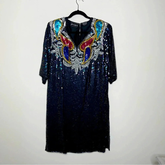 Jewel Queen Silk Sequin Dress Women Y2K Hollywood Regency fairycore whimsygoth - Picture 1 of 12